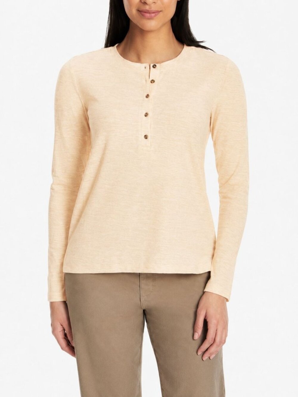 G.H. Bass & Co. Textured Henley Top In Tan - Women - Small Size - Long Sleeve Ca - Picture 1 of 4